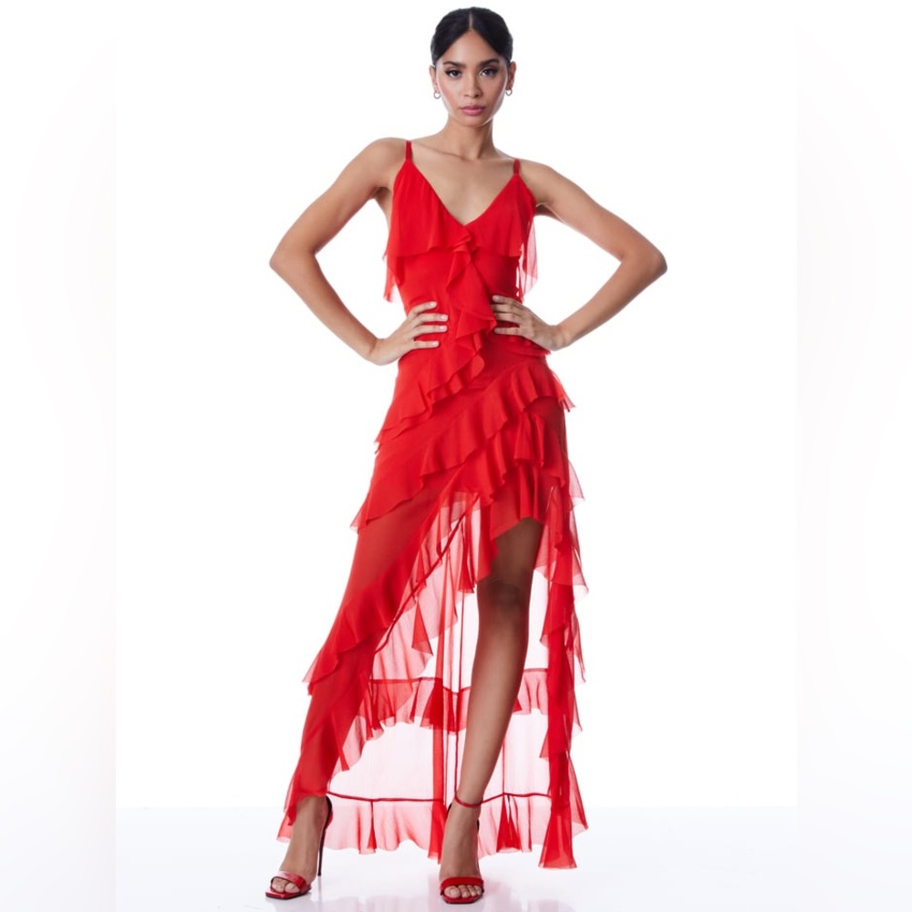 Alice and Olivia Laverne ASYMMETRICAL RUFFLE DRESS Size 6 NWT